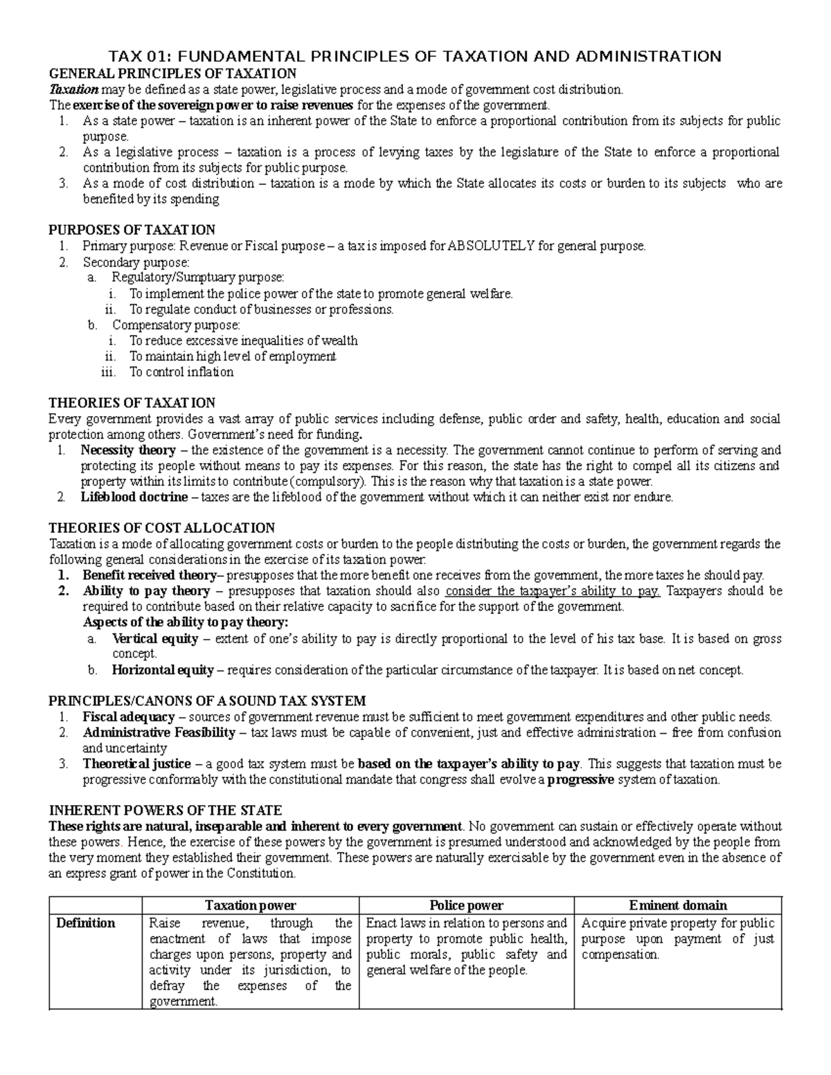 TAX 01 General Principles AND TAX Administration - GENERAL PRINCIPLES ...