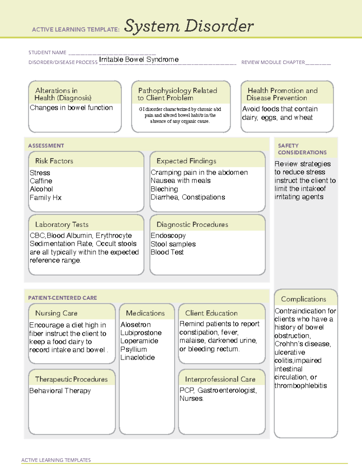 Bio new - N/A - ACTIVE LEARNING TEMPLATES System Disorder STUDENT NAME ...