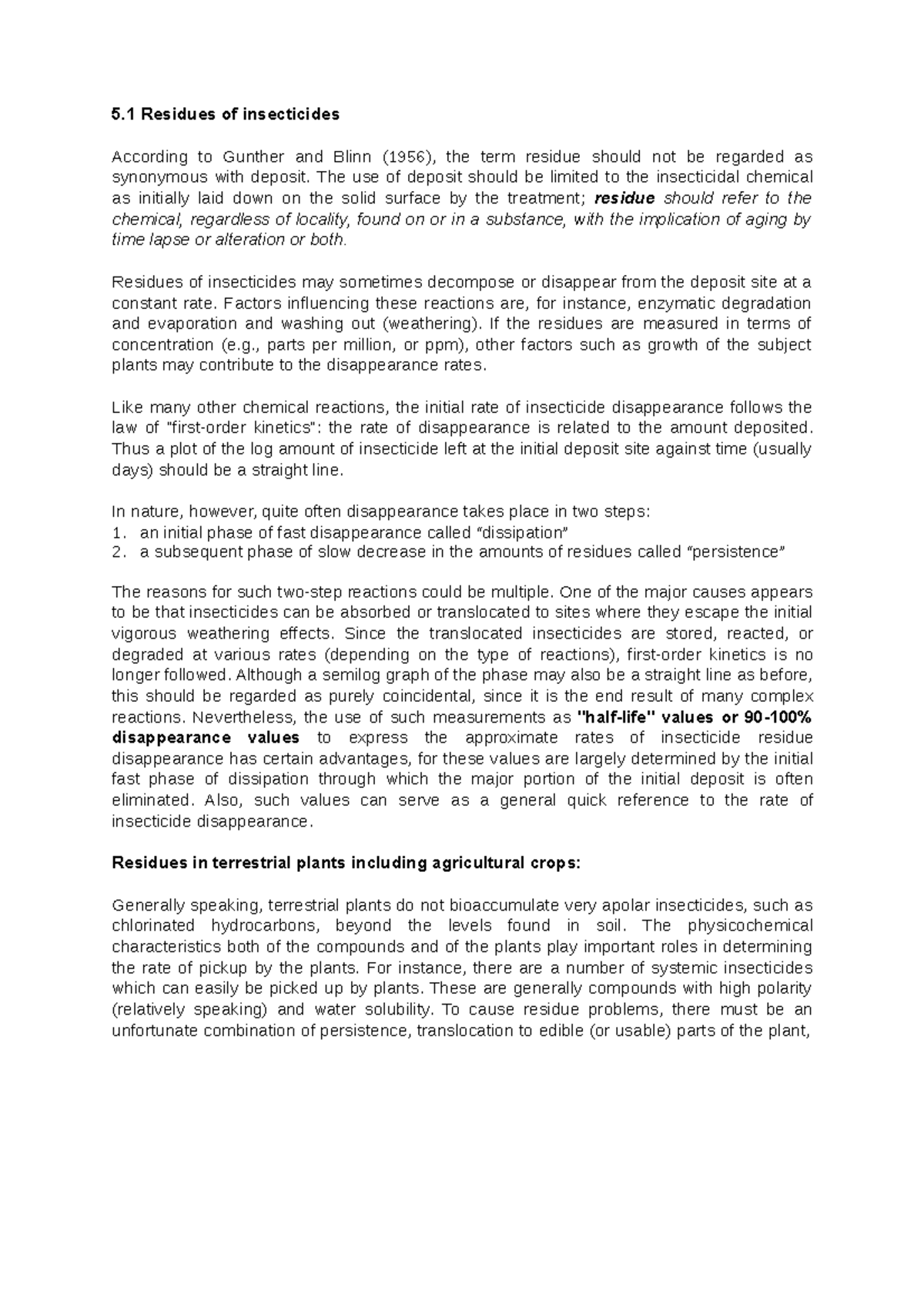 Residues of insecticides - 5 Residues of insecticides According to ...