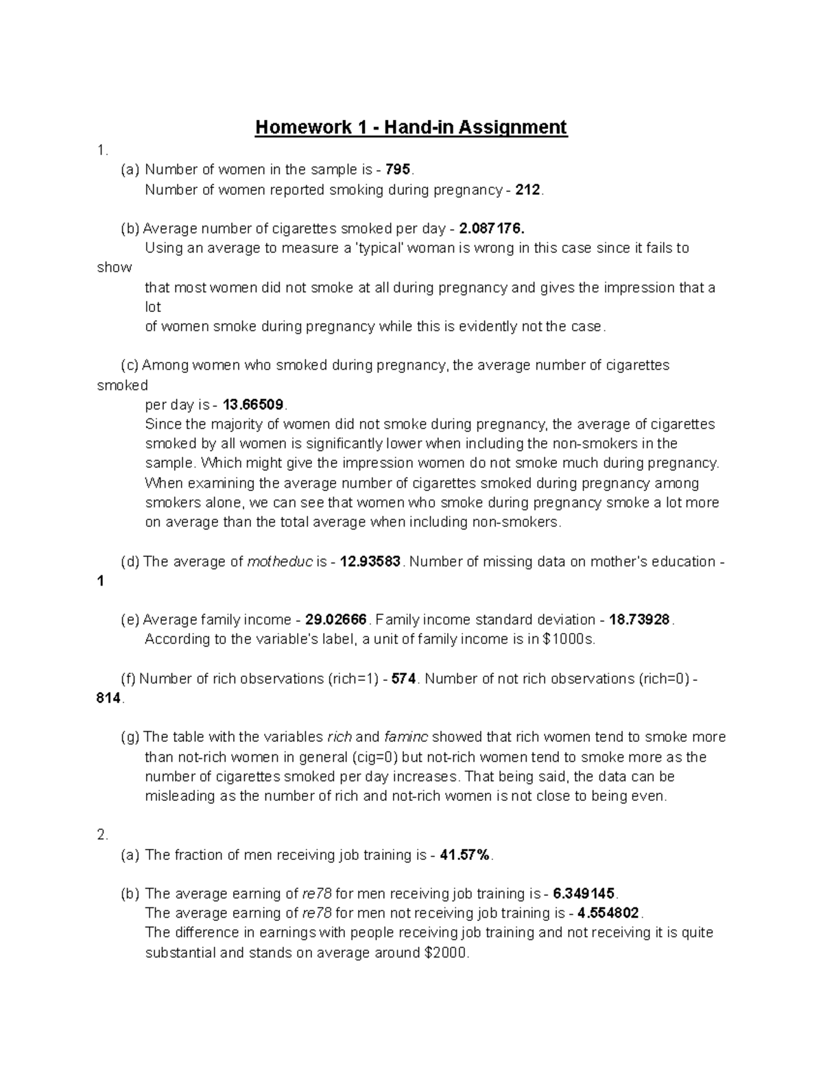 Homework 1 Econometrics 2015 2016 - Homework 1 - Hand-in Assignment 1 ...