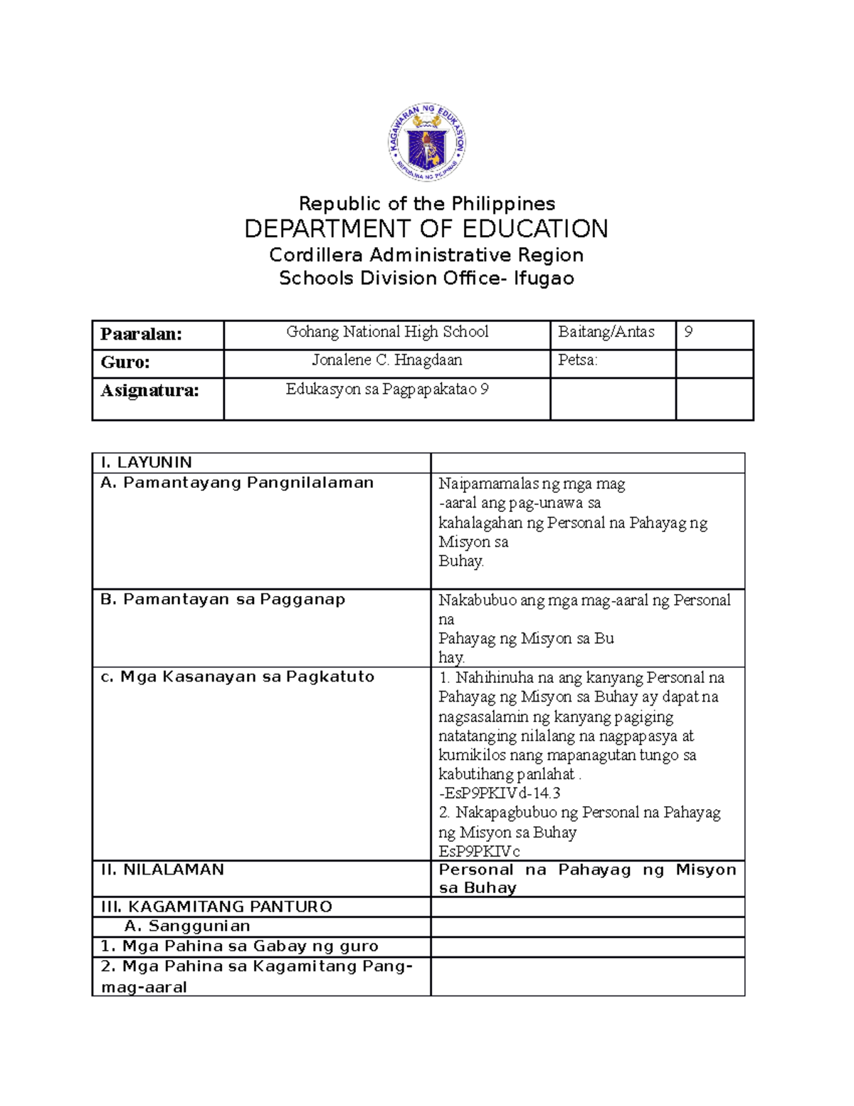 Cot For Rpms P2 My Second Lesson Plan For The Classroom Observation Republic Of The