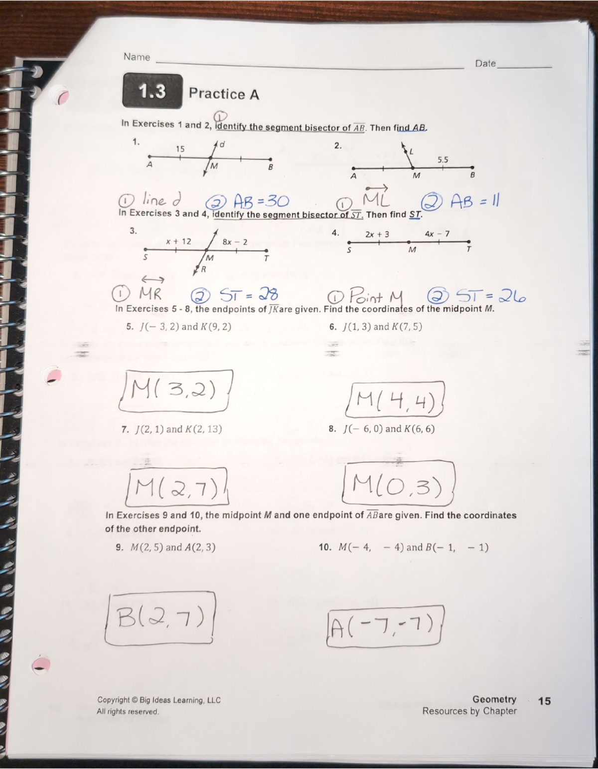 1.3A Key - best work - Name Date 1 Practice A In Exercises 1 and 2 ...