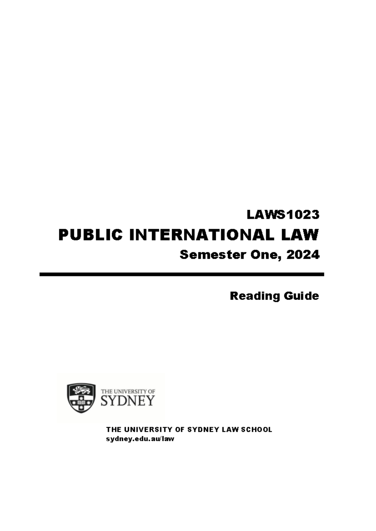 LAWS1023 Public International Law Reading Guide 2024 Sem 1 v3 (8 Feb ...