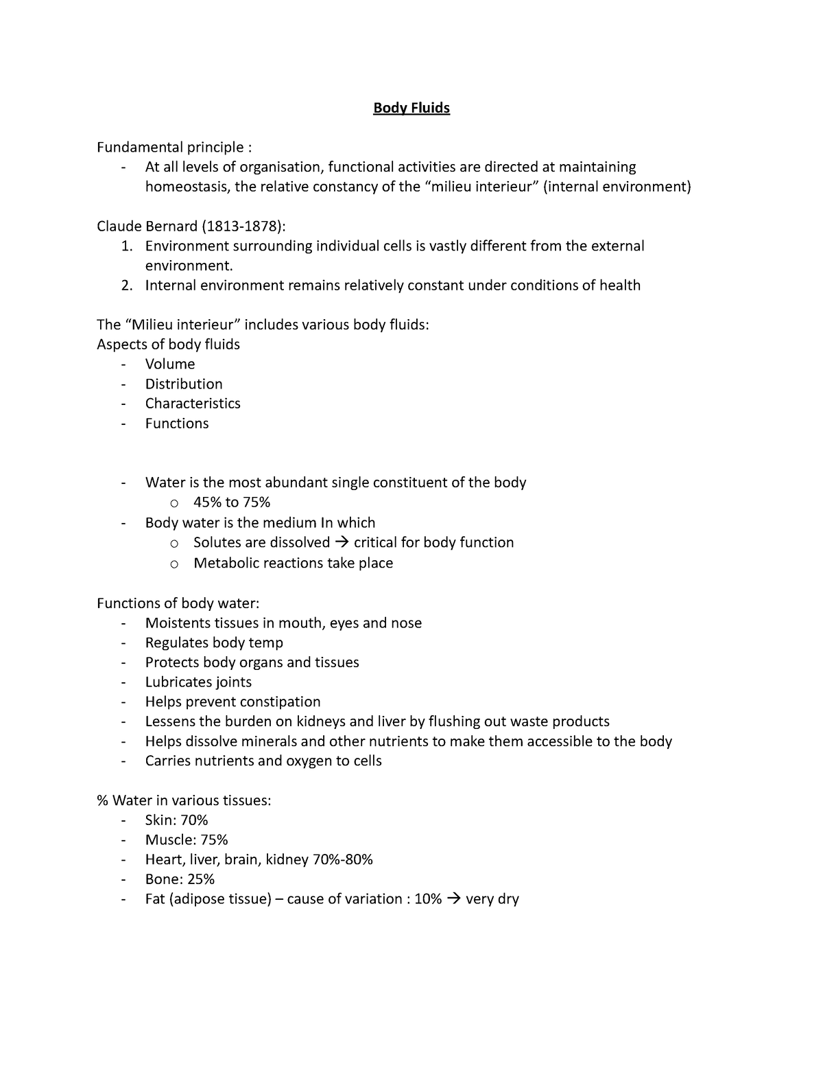 Body Fluids Body Fluids Fundamental Principle At All Levels Of Organisation Functional