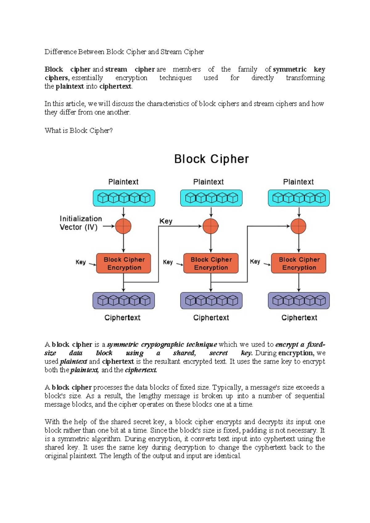 Block Stream cipher - Java notes - Difference Between Block Cipher and ...