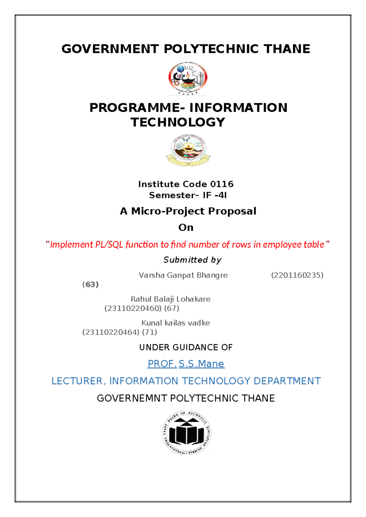 DMA micro project new - GOVERNMENT POLYTECHNIC THANE PROGRAMME ...