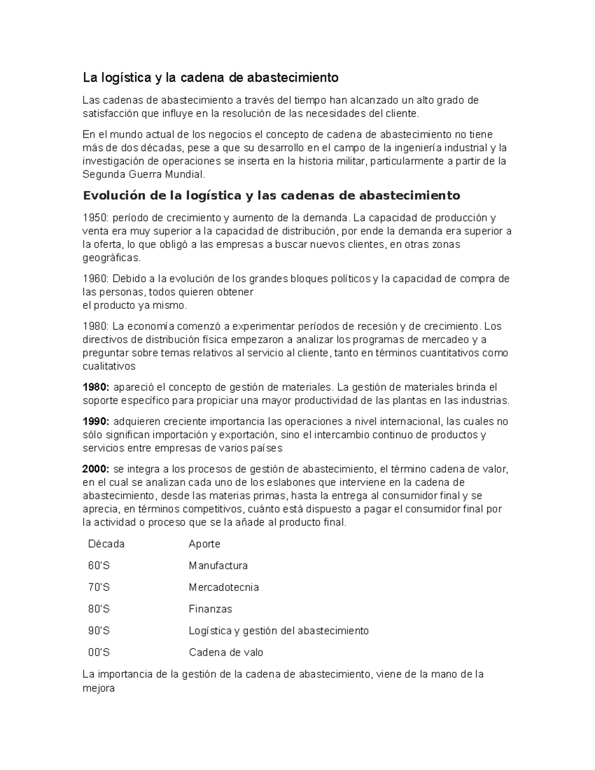 La logística y la cadena de abastecimiento - La logística y la cadena ...