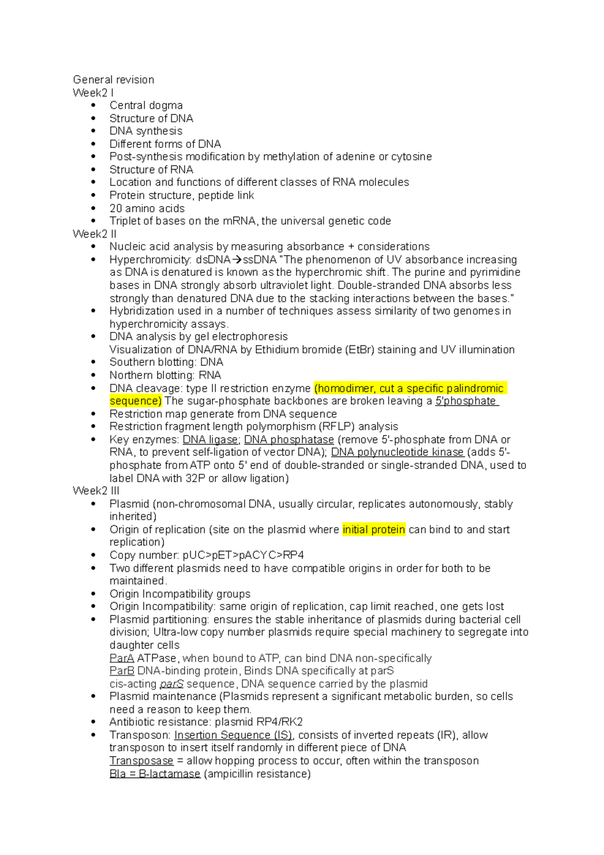 key-points-for-revision-general-revision-week2-i-central-dogma