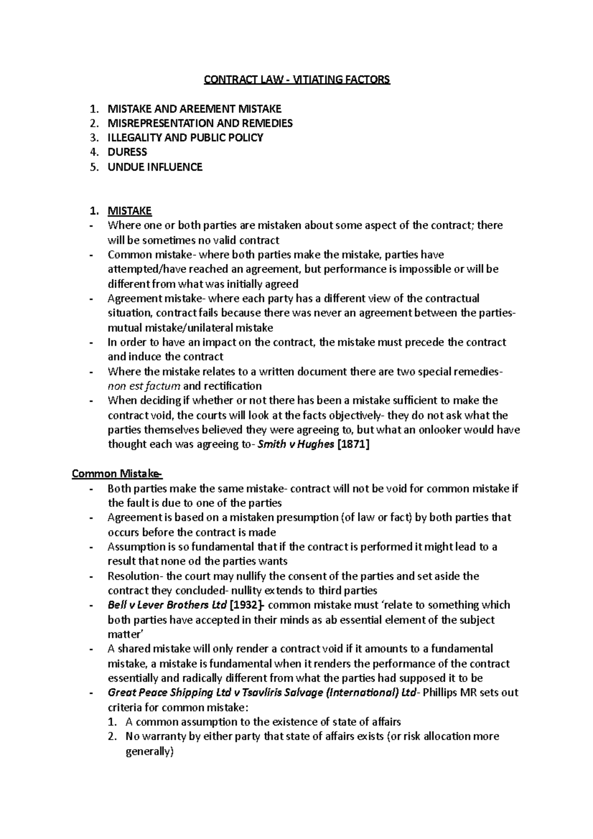 Vitiating Factors contract - CONTRACT LAW - VITIATING FACTORS 1 ...