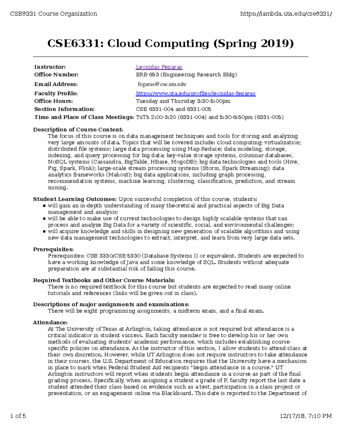 Uta Spring 2022 Final Exam Schedule Cse6331-Syllabus - Course Syllabus - Cse 5335 - Web Data Management - -  Studocu