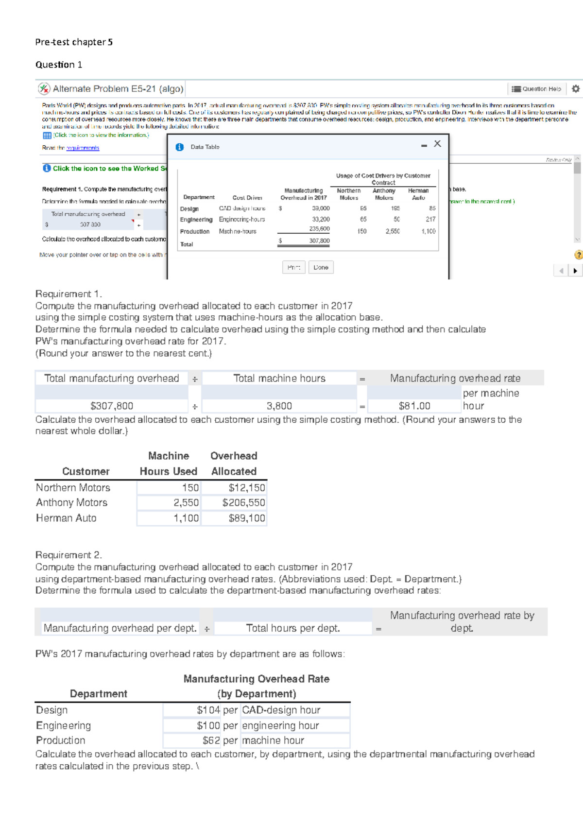 Test chapter 5 my accounting lab - Pre-test chapter 5 Question 1 ...