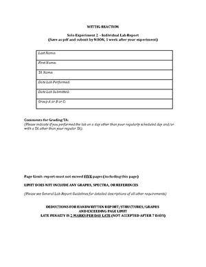 Group Experiment 2 – Individual Lab Report: Grignard Reaction ...