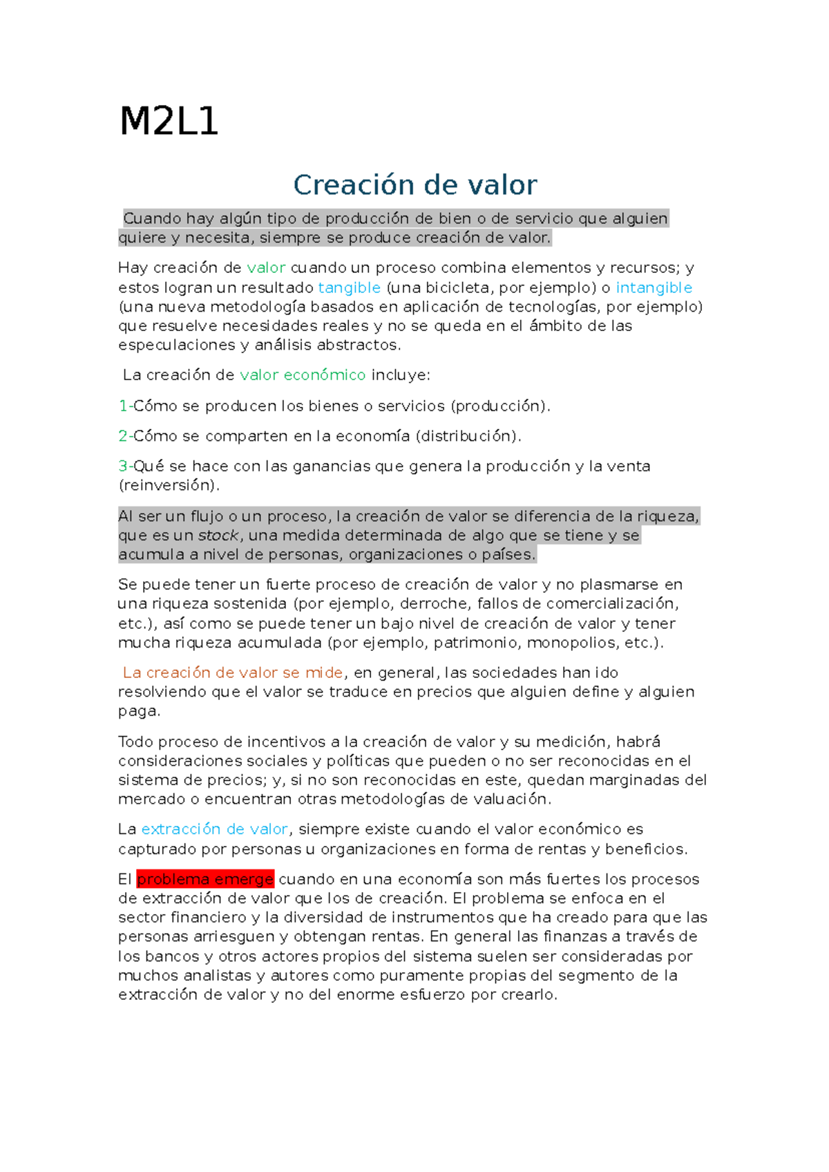 Tec.Hum Ymod Glob. M2 Resumen - M2L Creación de valor Cuando hay algún ...