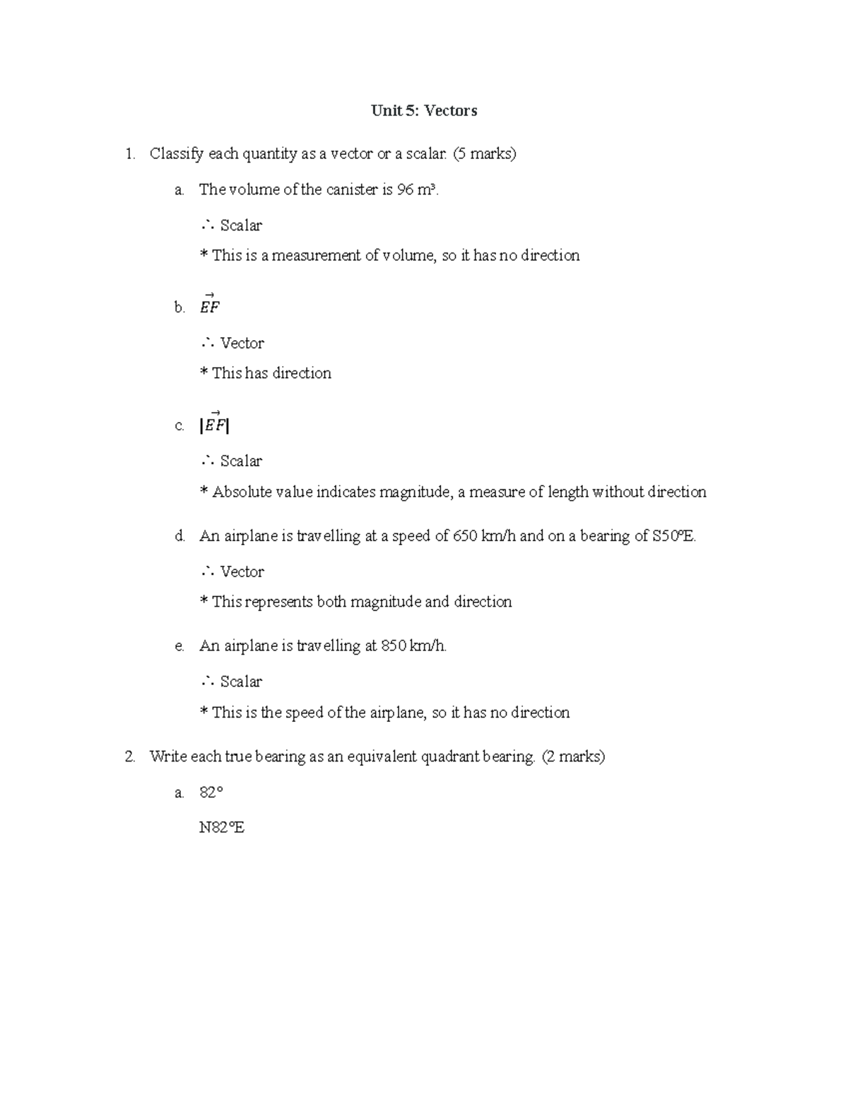 vectors unit assignment