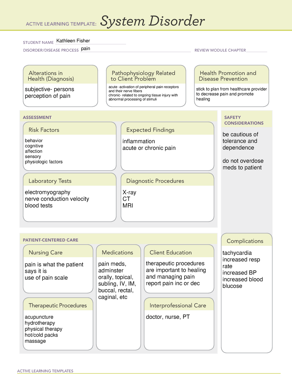 Systemdisorder pain ATI medication/system template ACTIVE LEARNING