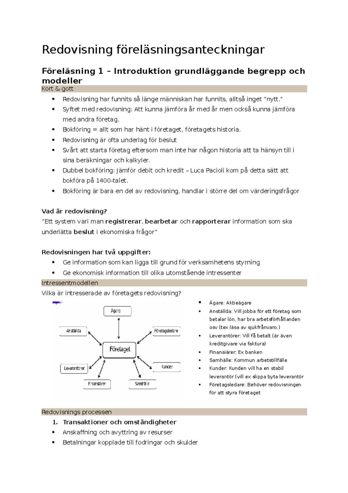 Redovisning & Ekonomistyrkning Föreläsningsanteckningar - Redovisning ...