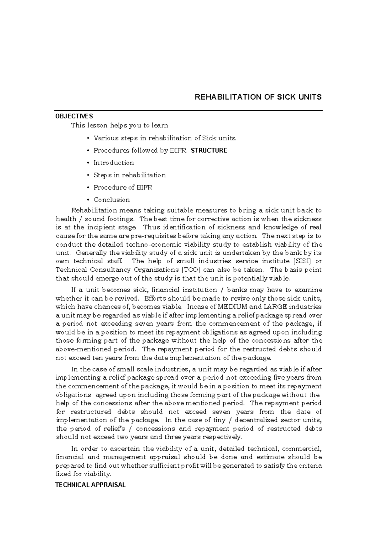 Rehabilitating Of Sick Units - REHABILITATION OF SICK UNITS OBJECTIVES ...