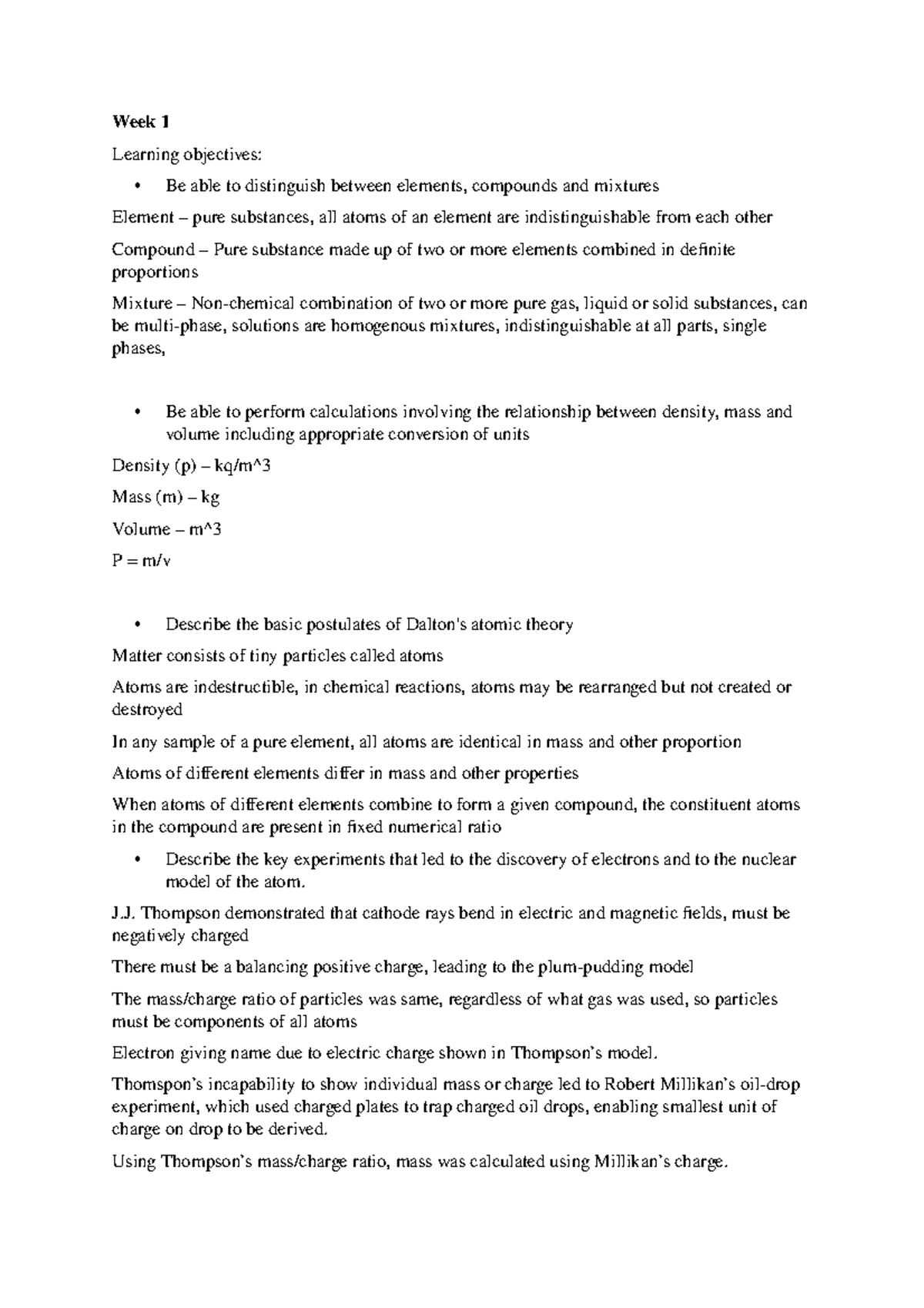 Chem Lecture 1-4 - Week 1 Learning objectives: • Be able to distinguish ...