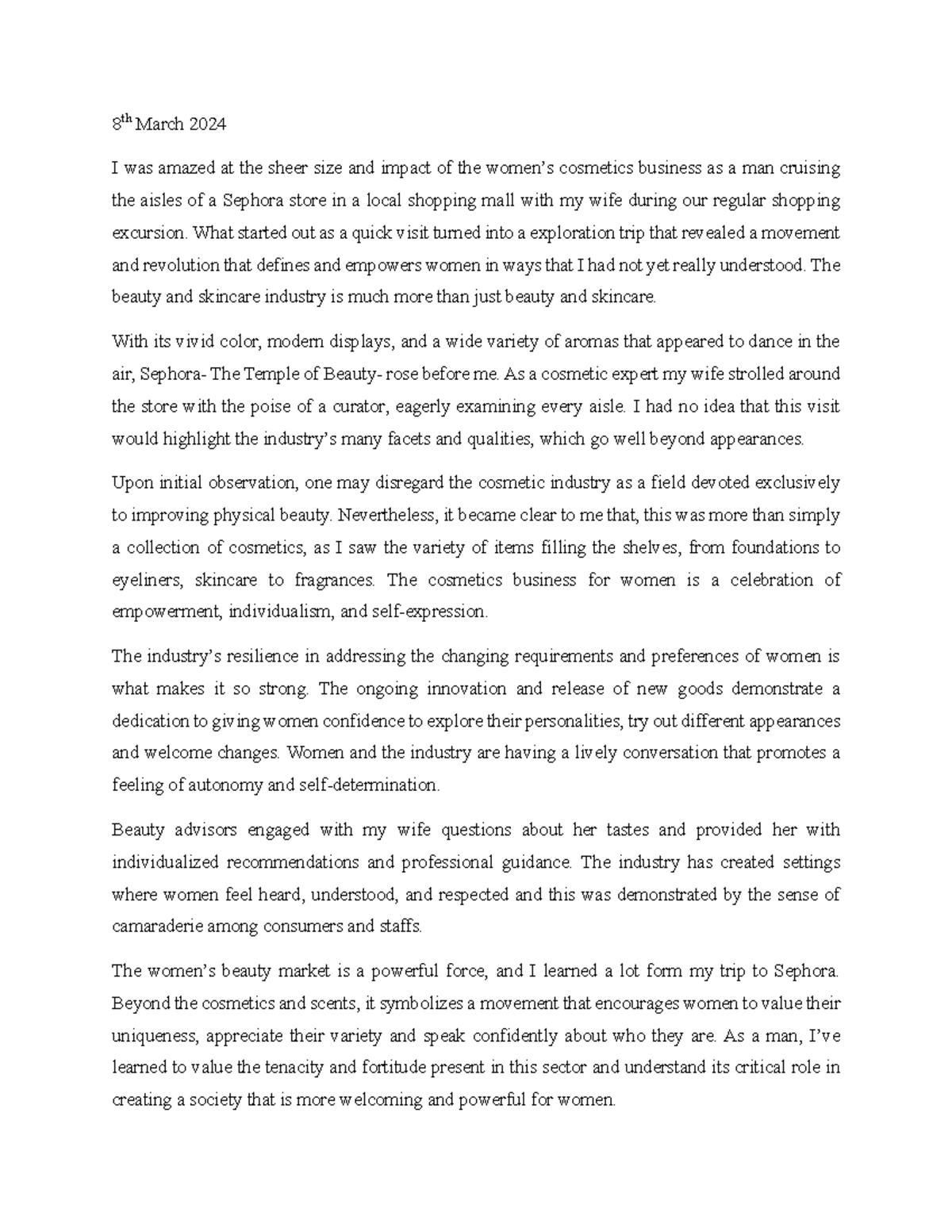 Journal 4 8 th March 2024 I was amazed at the sheer size and impact