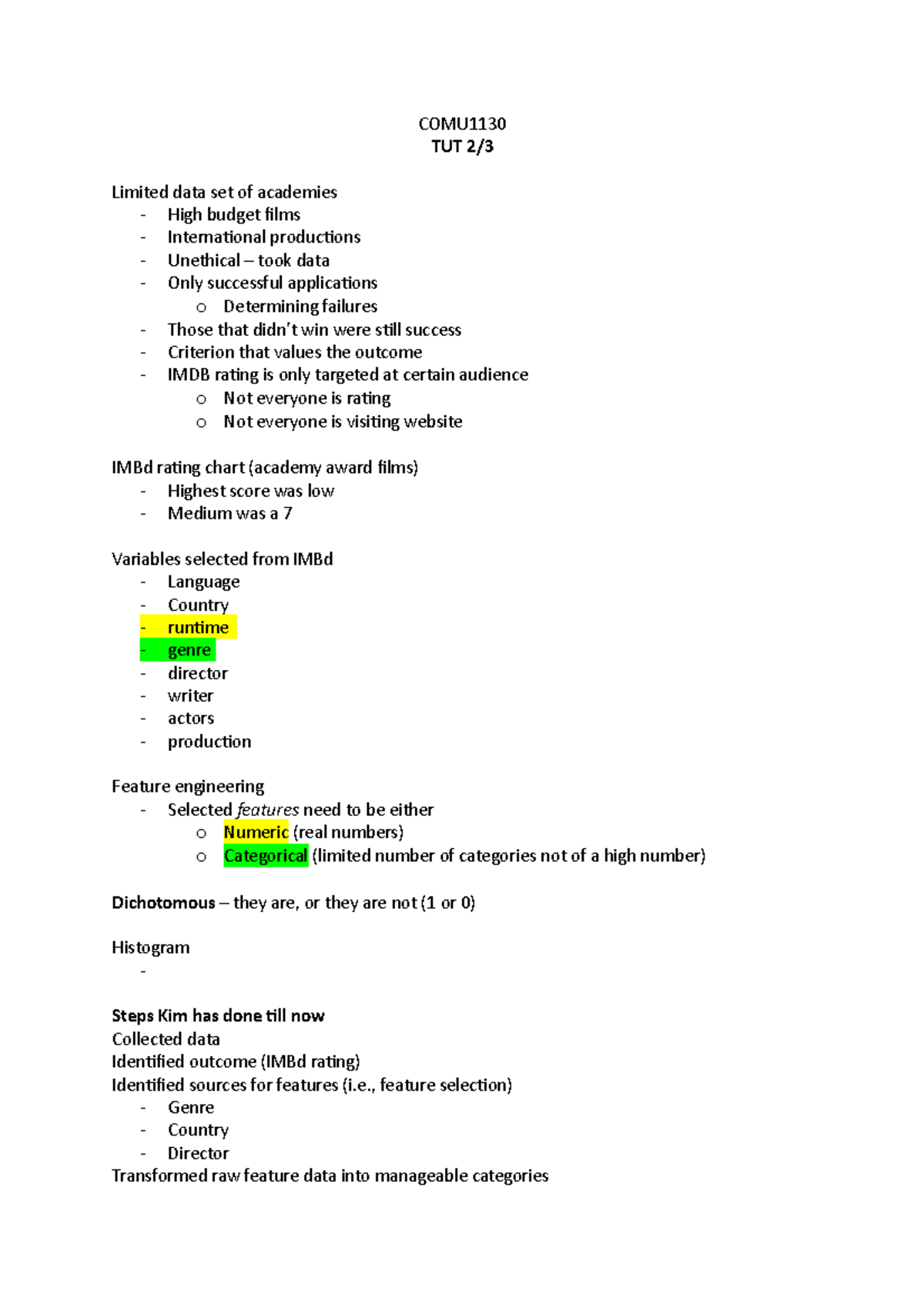 COMU1130 Tutorial 1 of 3 notes refer to lecture materials - COMU TUT 2 ...