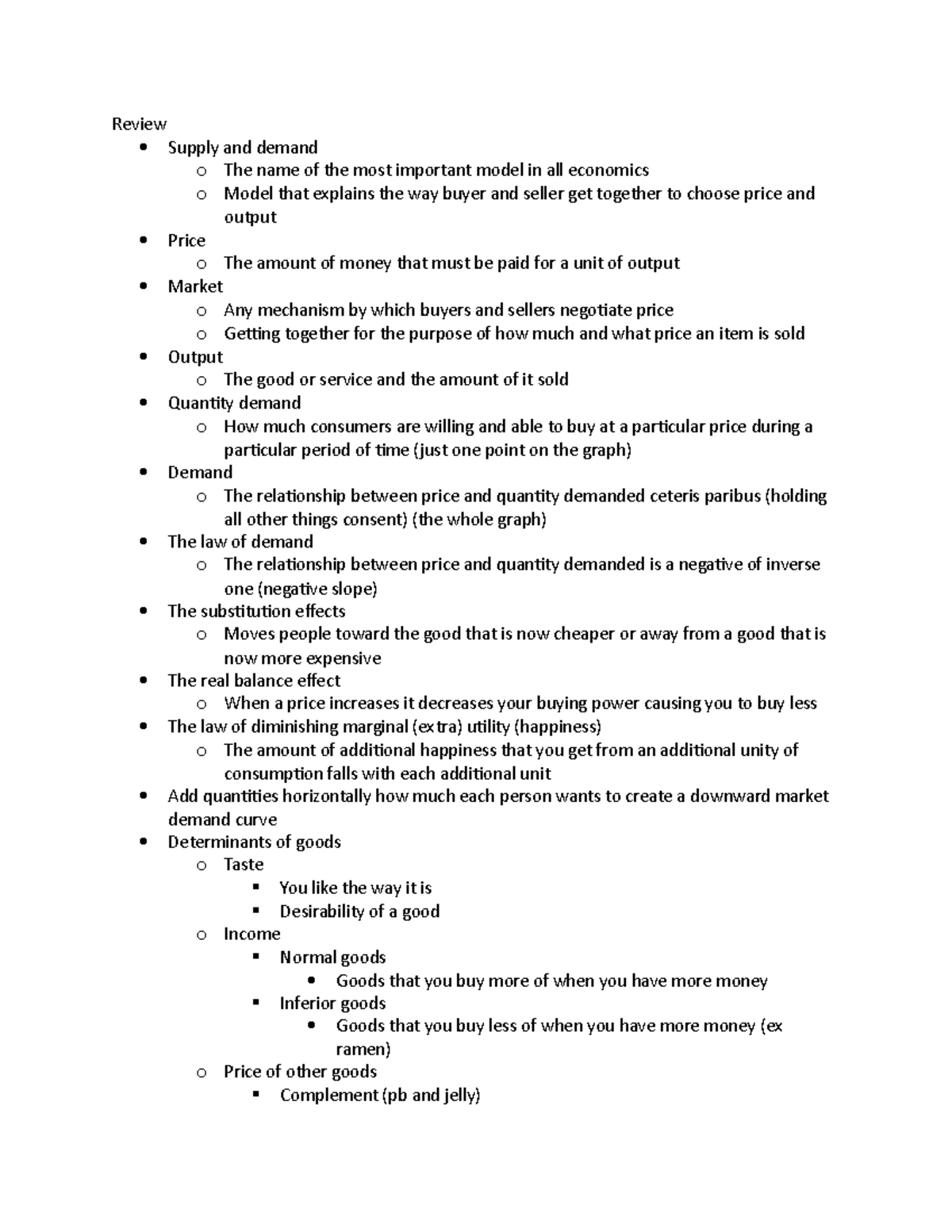 Econ 302 week 1-2 - Lecture notes 1-2 - Review Supply and demand o The ...