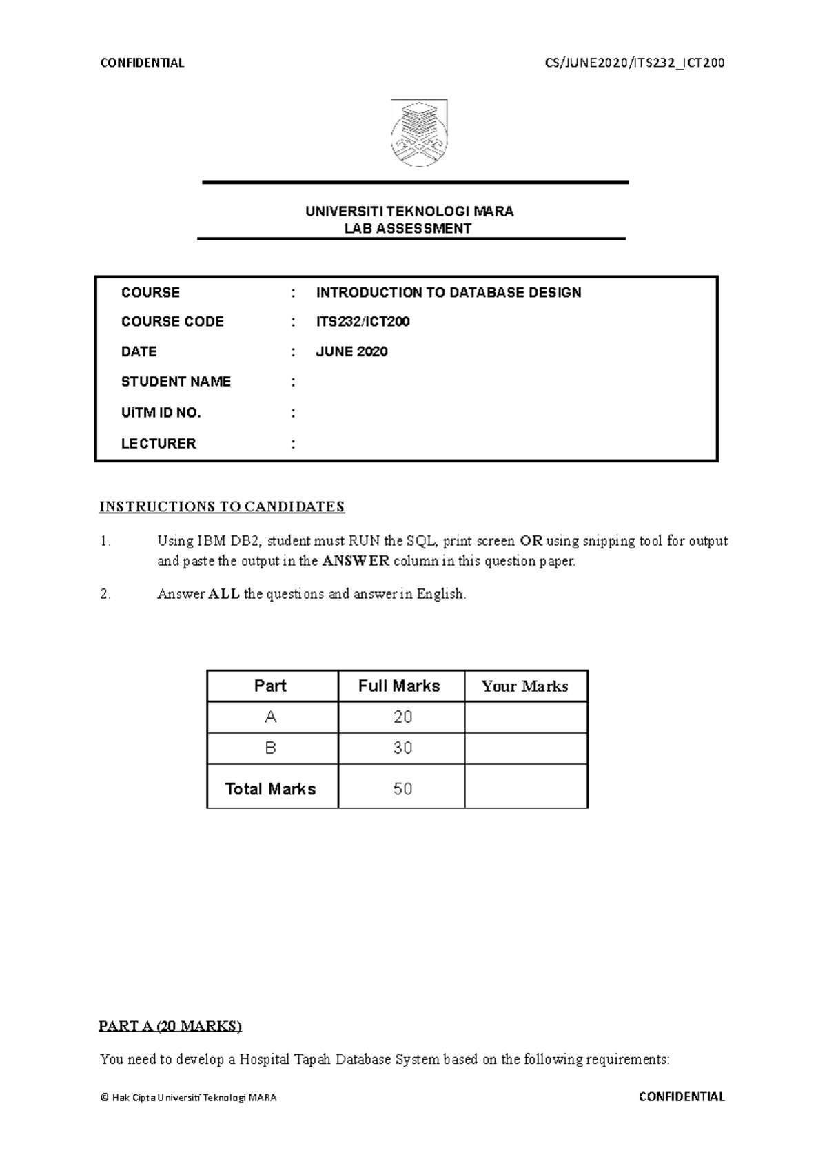 Lab Assesment Its232 - Universiti Teknologi Mara Lab Assessment Course 