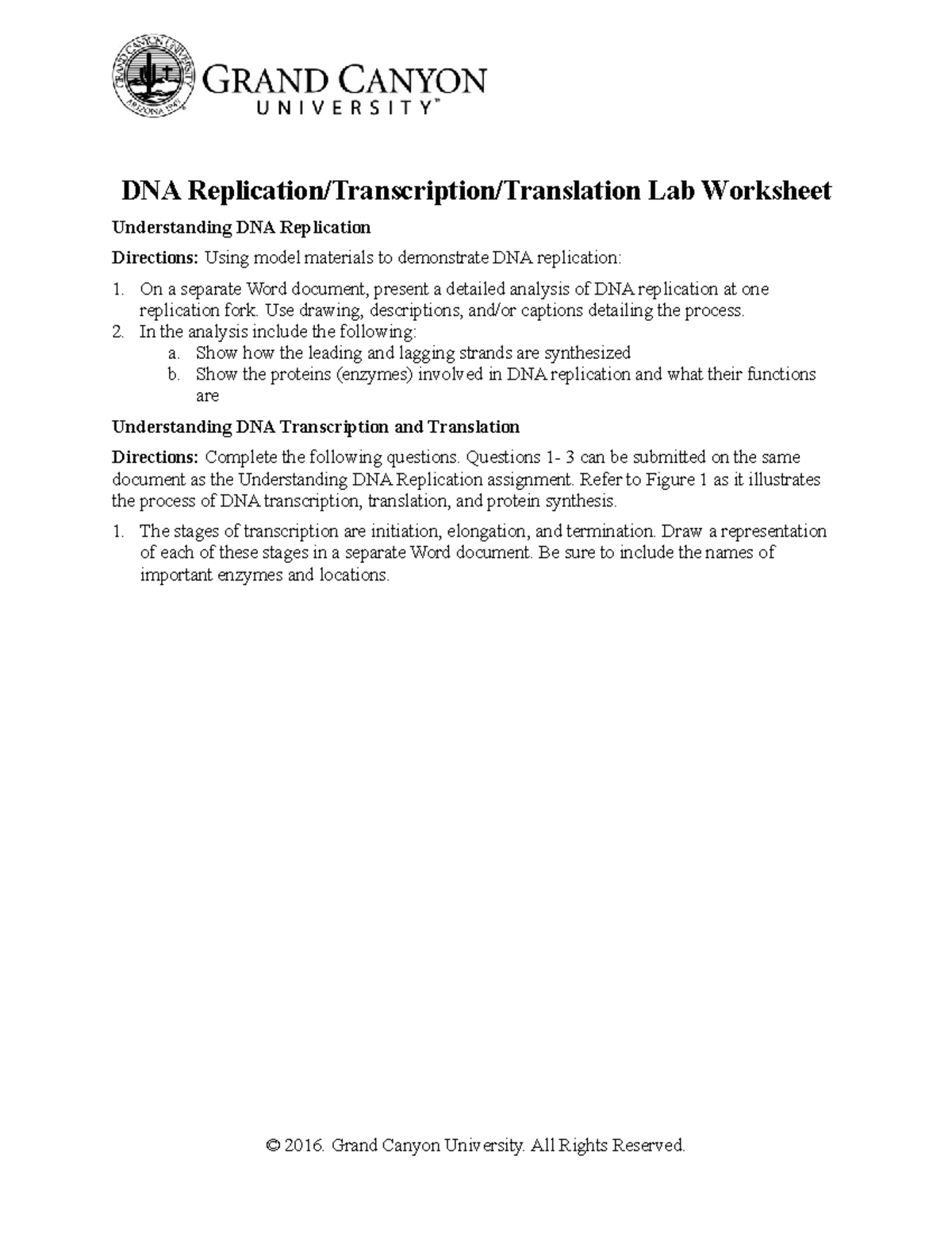 BIO 181L RS DNArep Transcript Translat Wksht - DNA Replication ...