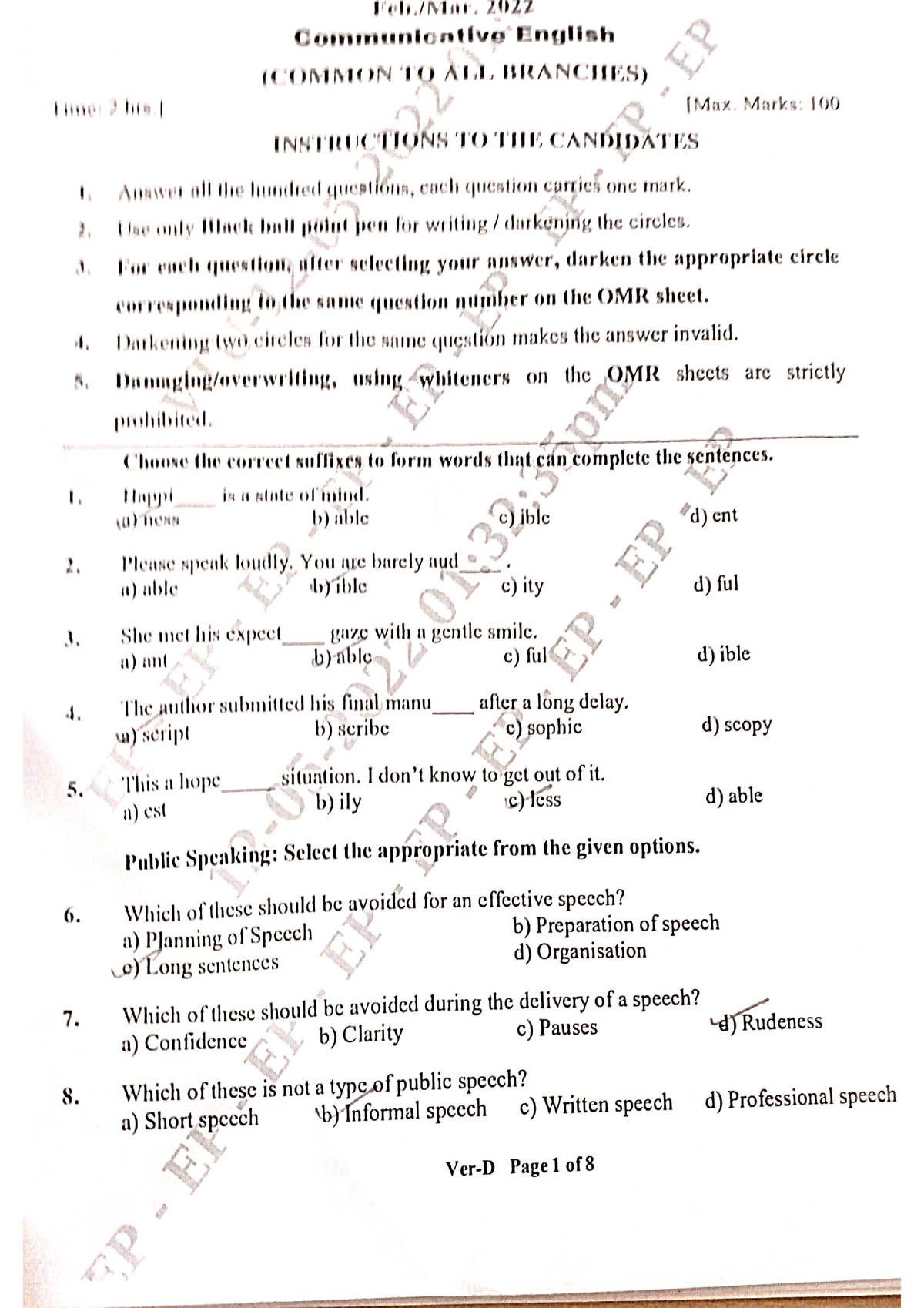 2022 VTU Final EXAM Communicative English Question Paper WITH Solution ...