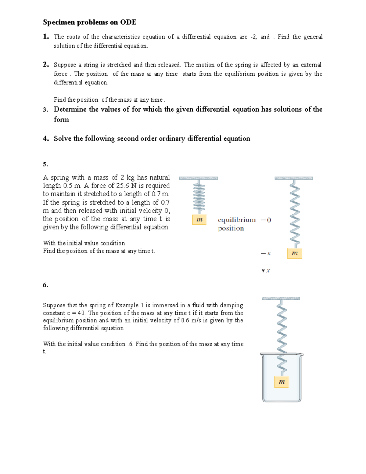Specimen problems on ODE - The roots of the characteristics equation of ...