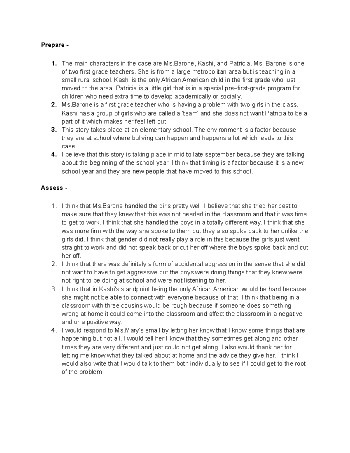 MOD ONE BEP 305 - This is the prepare and assess question and answers ...