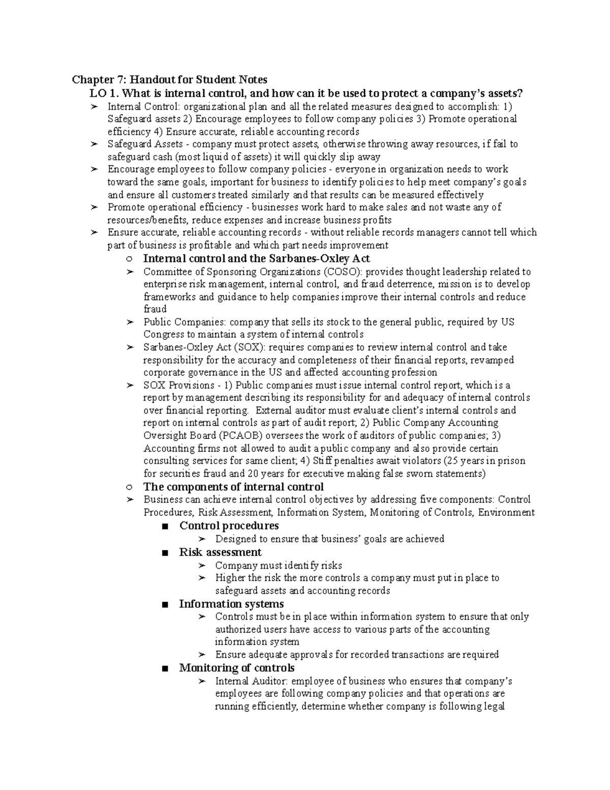 Accounting Chapter 7 Outline - Chapter 7: Handout for Student Notes LO ...