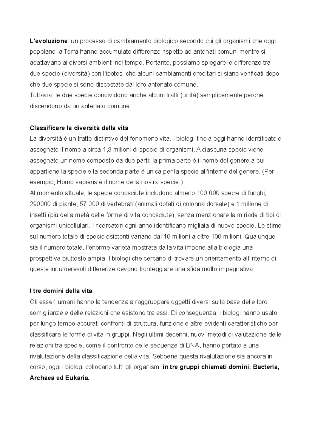 I tre domini della vita L'evoluzione un processo di cambiamento