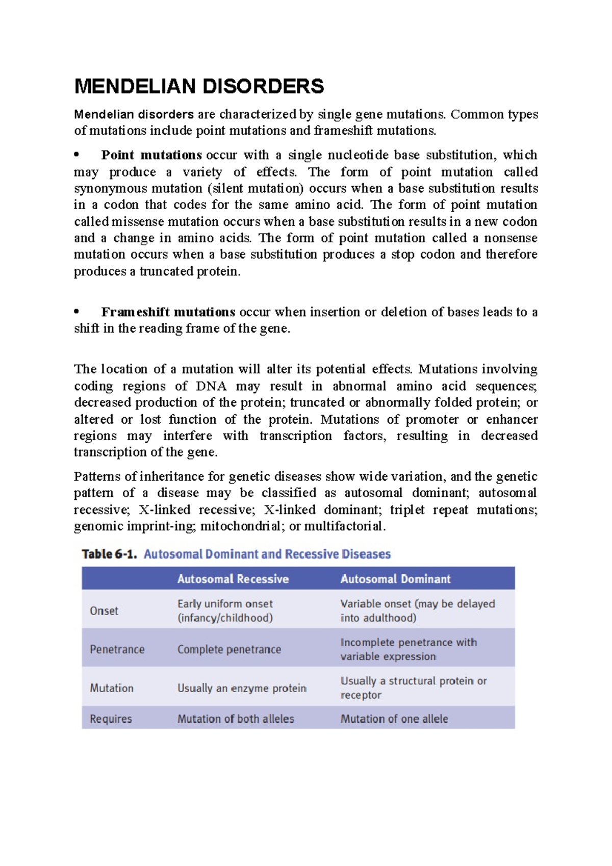 Mendelian Disorders notes MENDELIAN DISORDERS Mendelian disorders