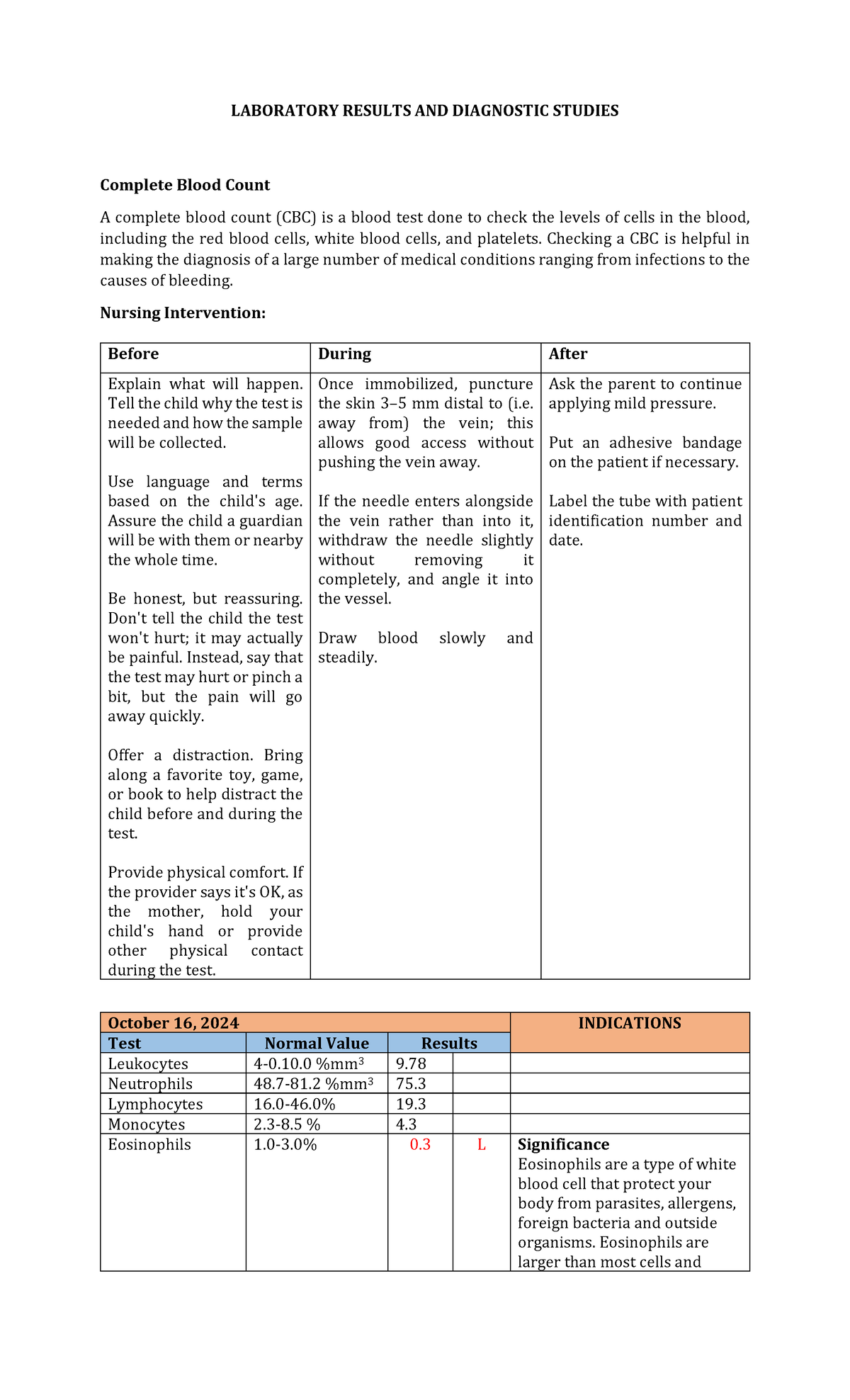 Laboratory Results AND Diagnostic Studies - LABORATORY RESULTS AND ...