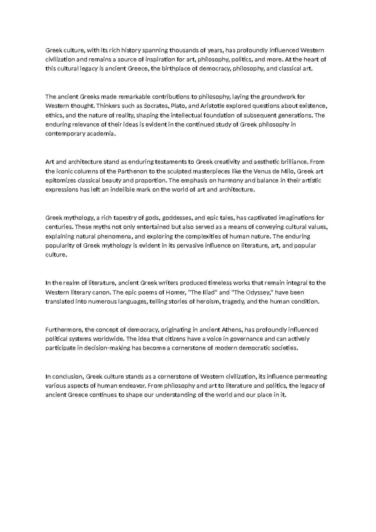 Greek culture - example - Greek culture, with its rich history spanning ...