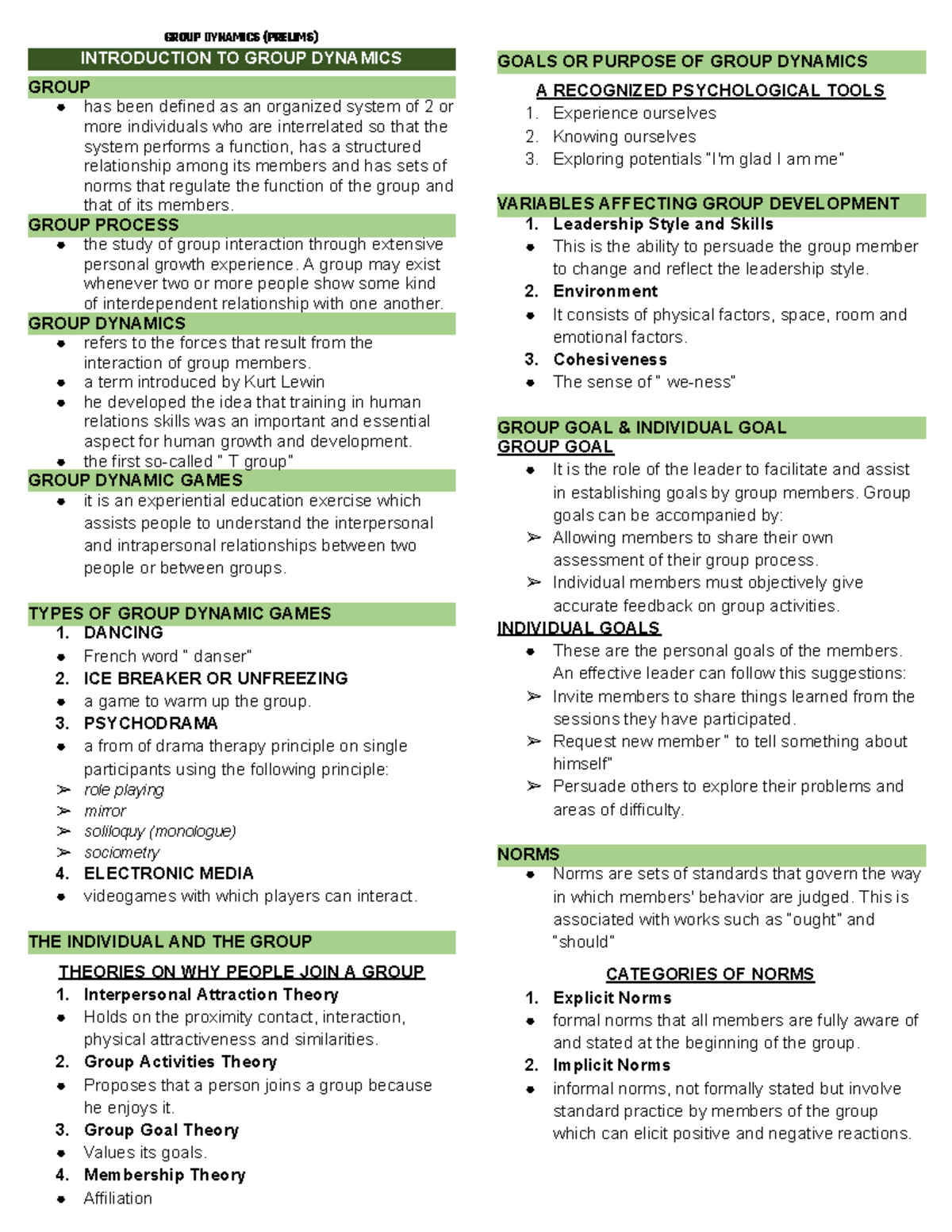 Group Dynamics (Prelims) - GROUP DYNAMICS (PRELIMS) INTRODUCTION TO ...