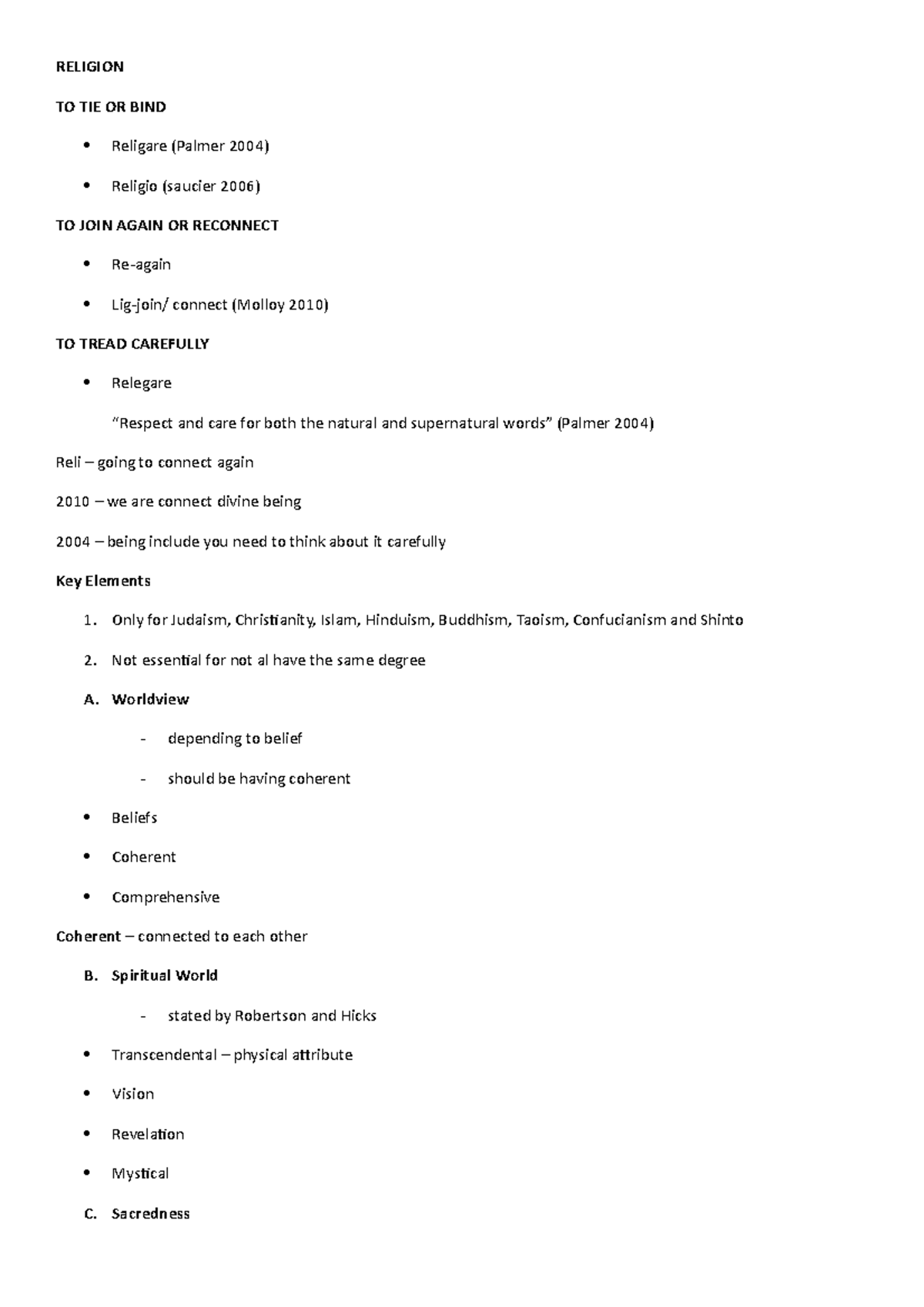 Intro to Religions and Belief System notes RELIGION TO TIE OR BIND