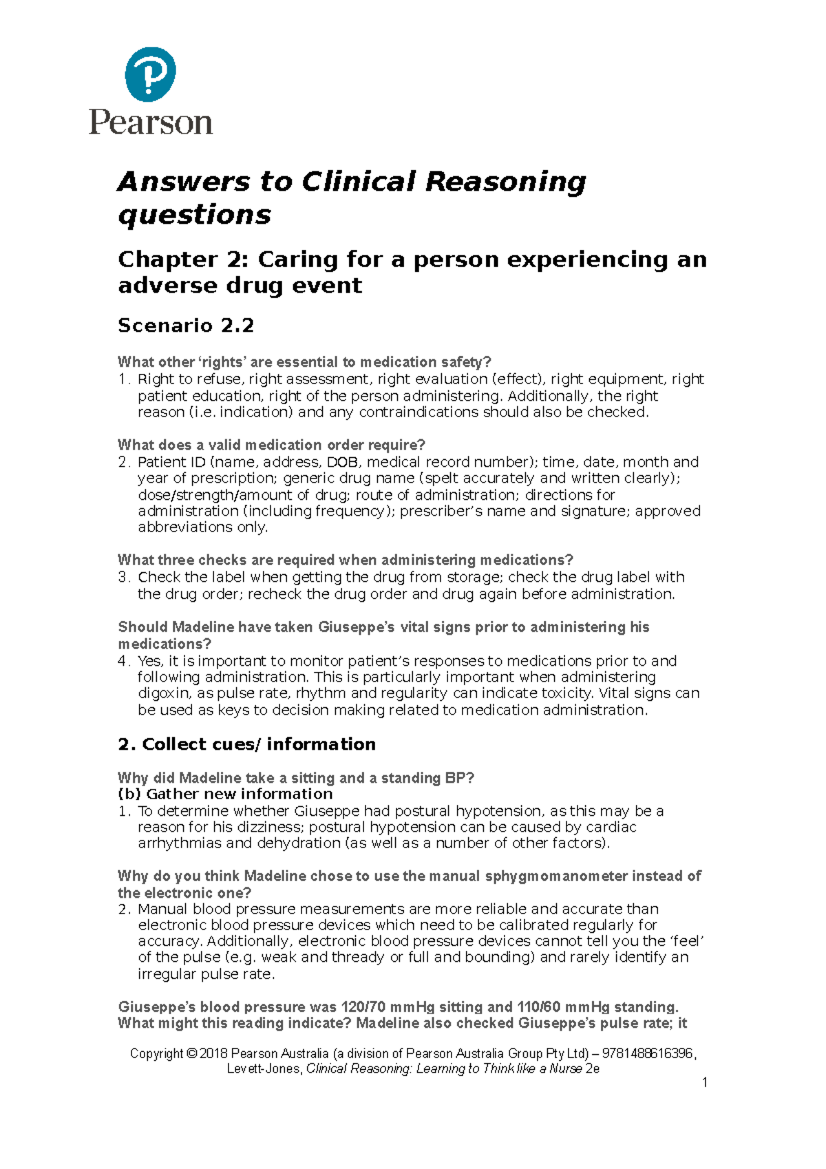 Textbook answers CRJ - Answers to Clinical Reasoning questions Chapter ...