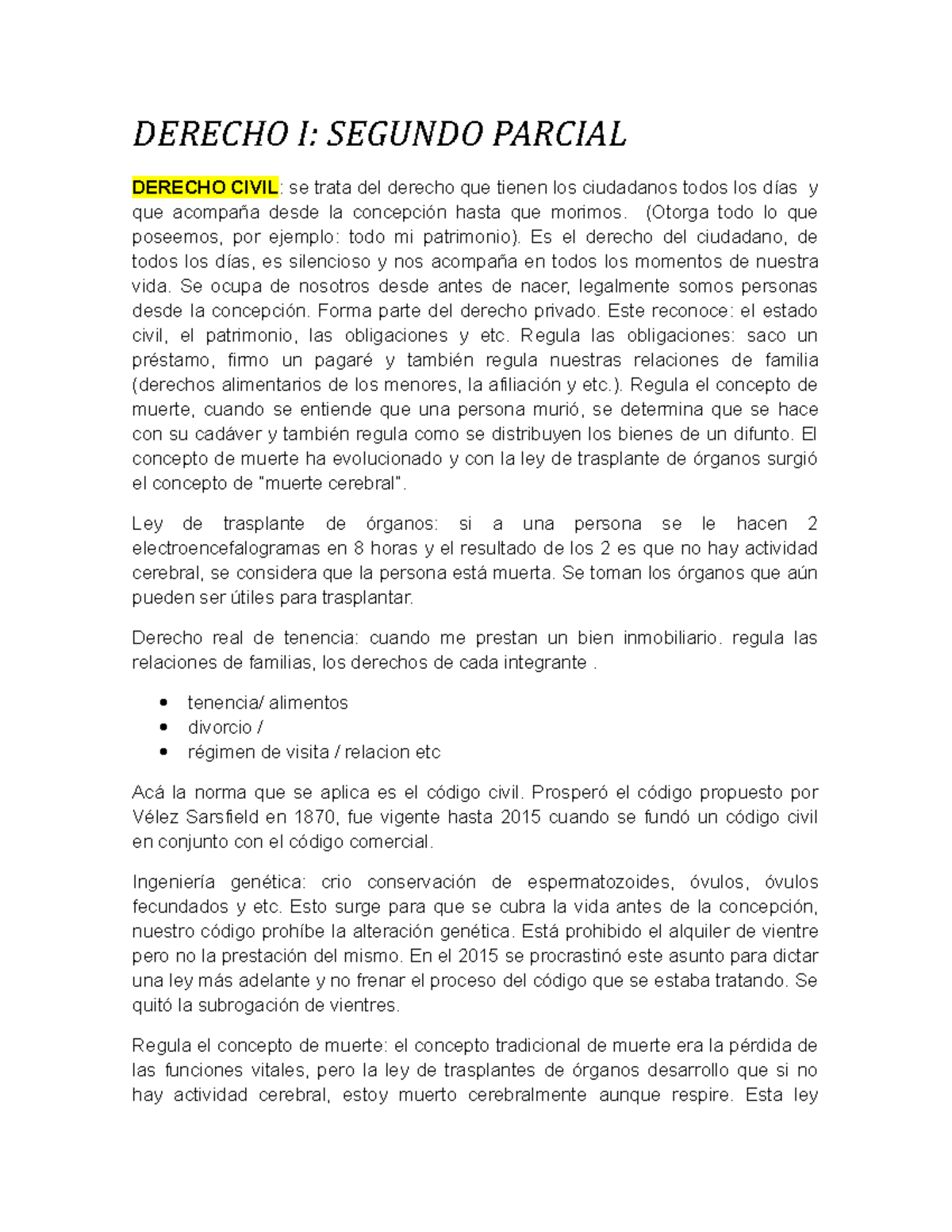 Derecho I - Apuntes Primer Parcial - DERECHO I: SEGUNDO PARCIAL DERECHO ...