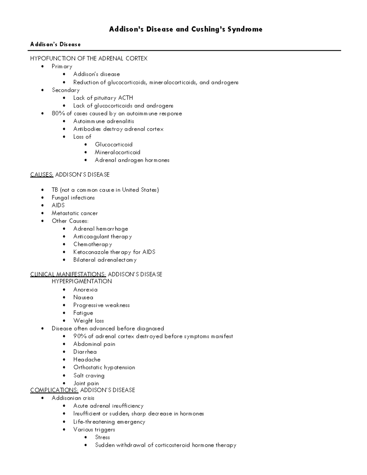 Addison's Disease and Cushing's Syndrome - Addison’s Disease and ...