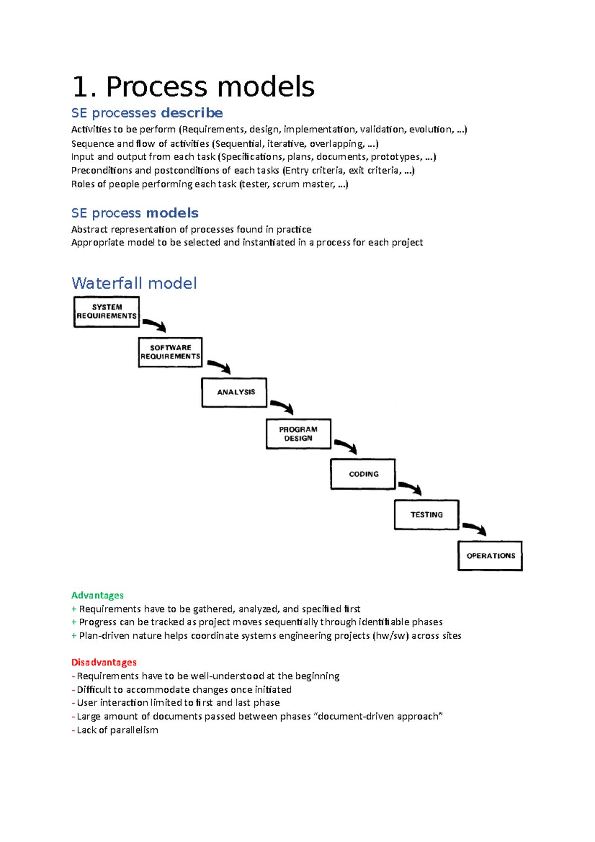 H1 Process Models Summary Of Ch1 1 Process Models Se Processes Describe Activities To Be 9551