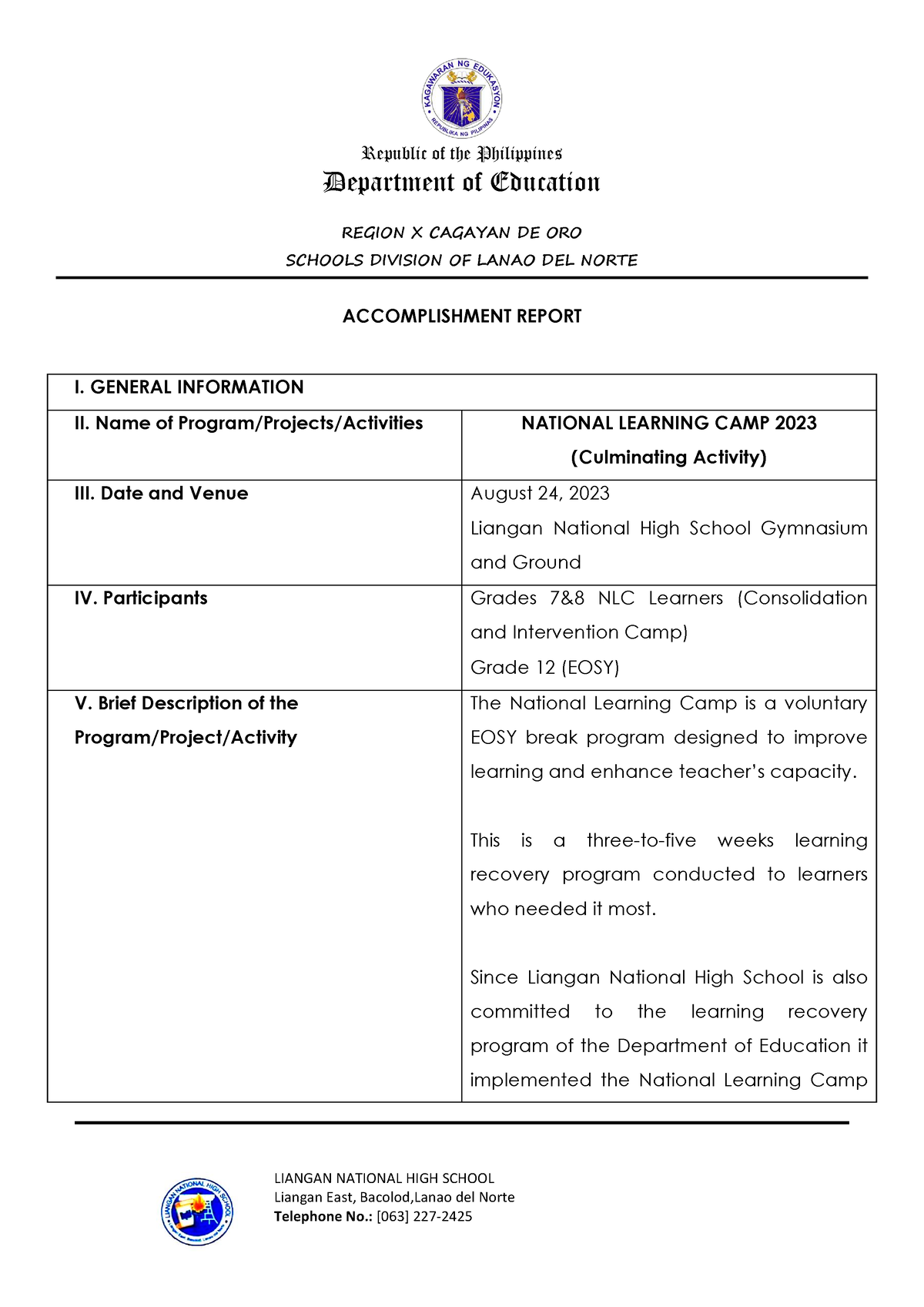 NLC Report 2023 Department of Education REGION X