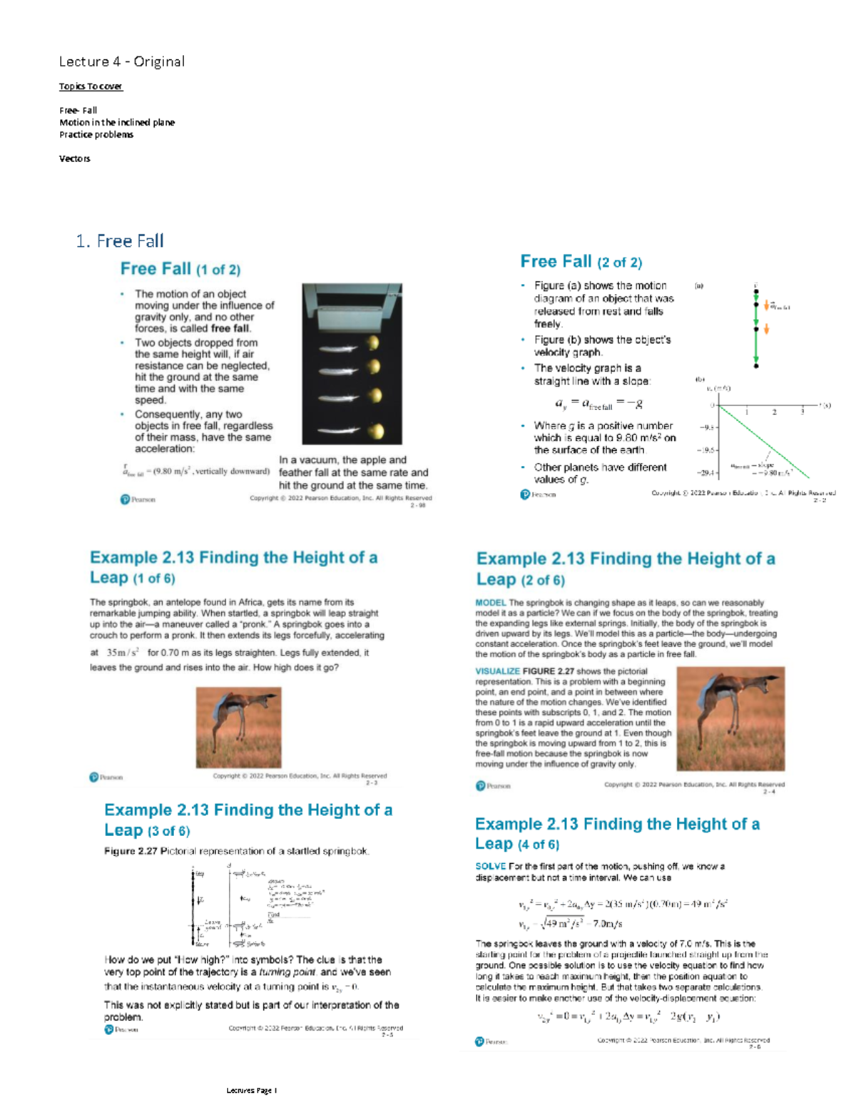 Lecture 4 - Original - PHY1040U - Topics To Cover Free- Fall Motion In ...