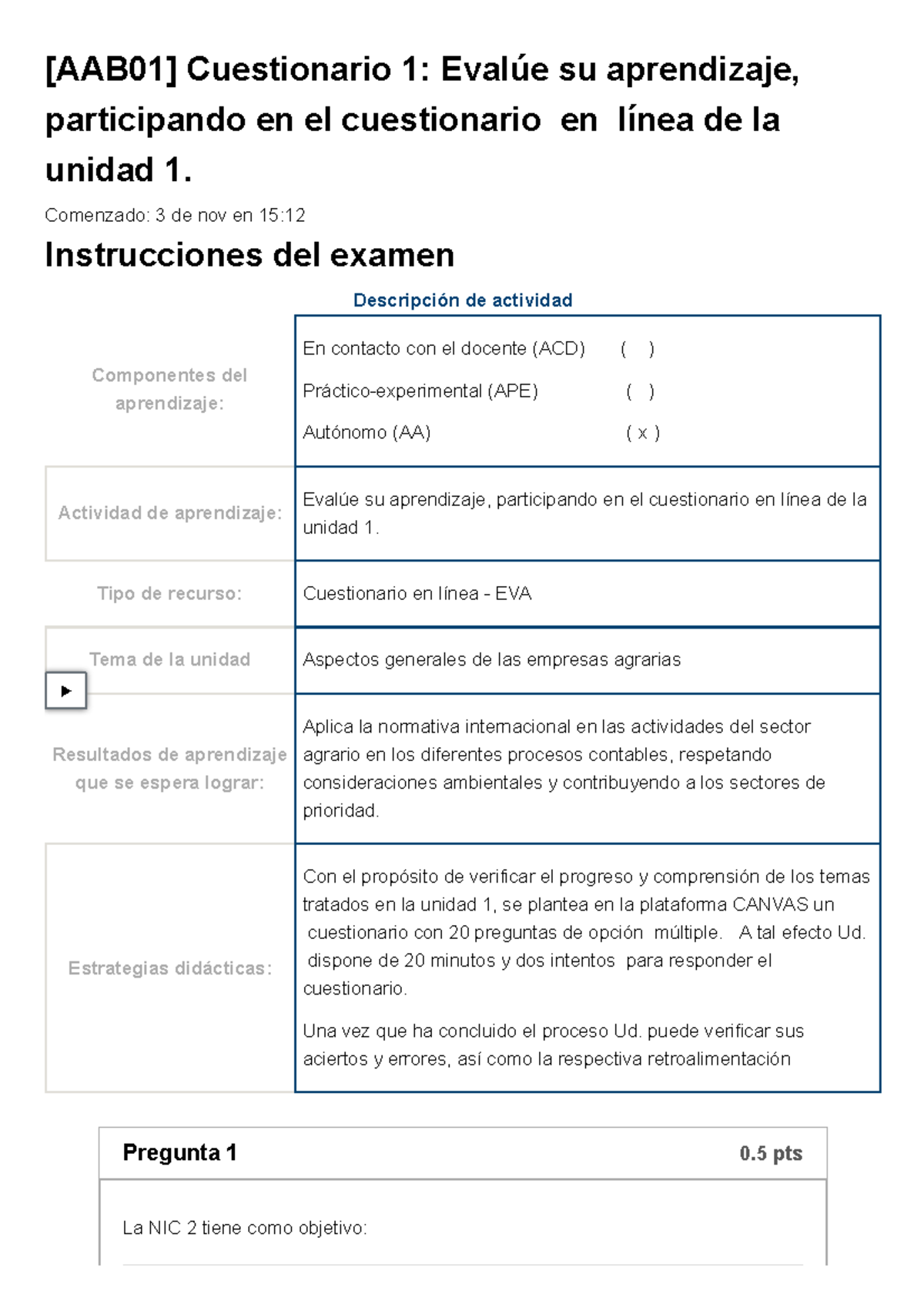 Examen [AAB01] Cuestionario 1 Evalúe Su Aprendizaje, Participando En El ...