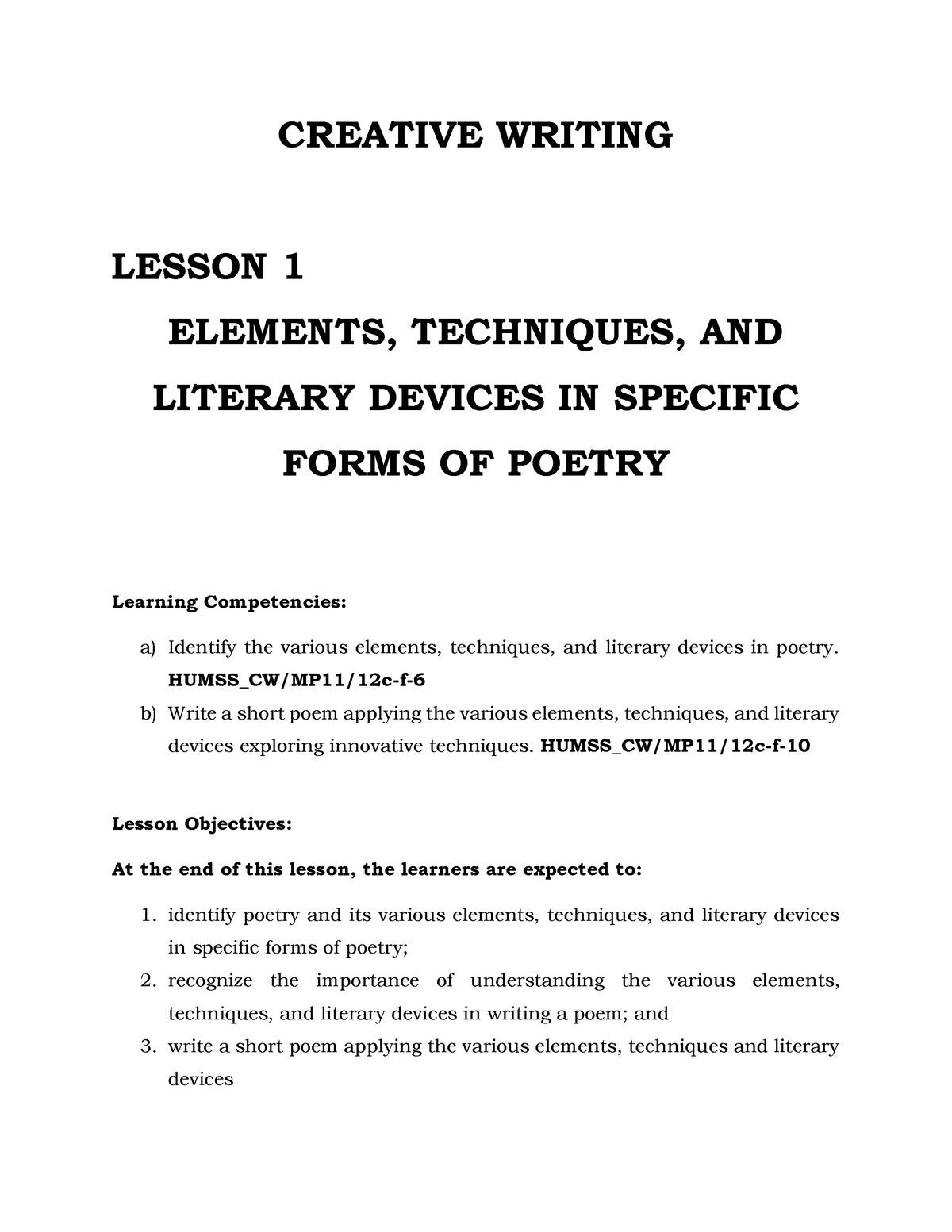 creative writing reading and writing poetry module