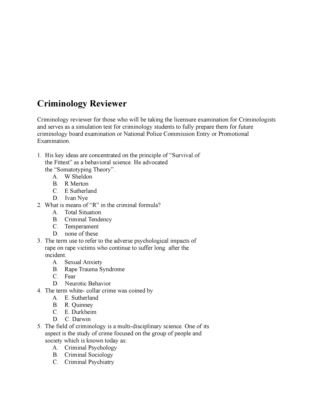 Board Reviewer 2020 - Criminology Reviewer Criminology Reviewer For ...