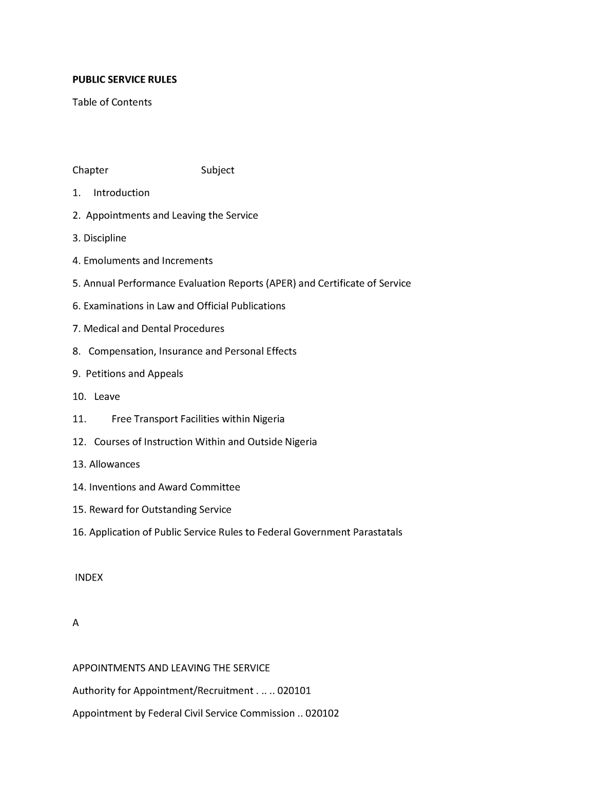 PublicServiceRules PUBLIC SERVICE RULES Table of Contents Chapter 1