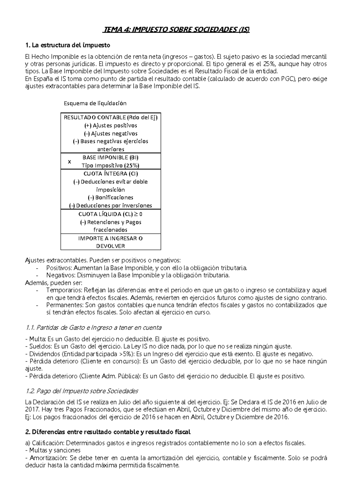 Tema 4 Sistemas Fiscales - TEMA 4: IMPUESTO SOBRE SOCIEDADES (IS) 1. La ...