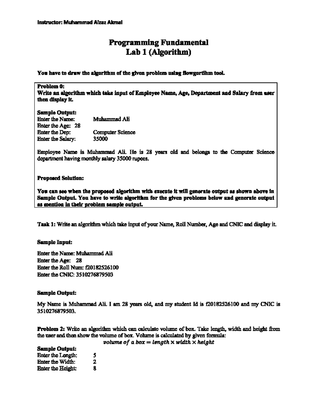 PF lab 1 tasks by aizaz akmal - Programming Fundamentals - Studocu