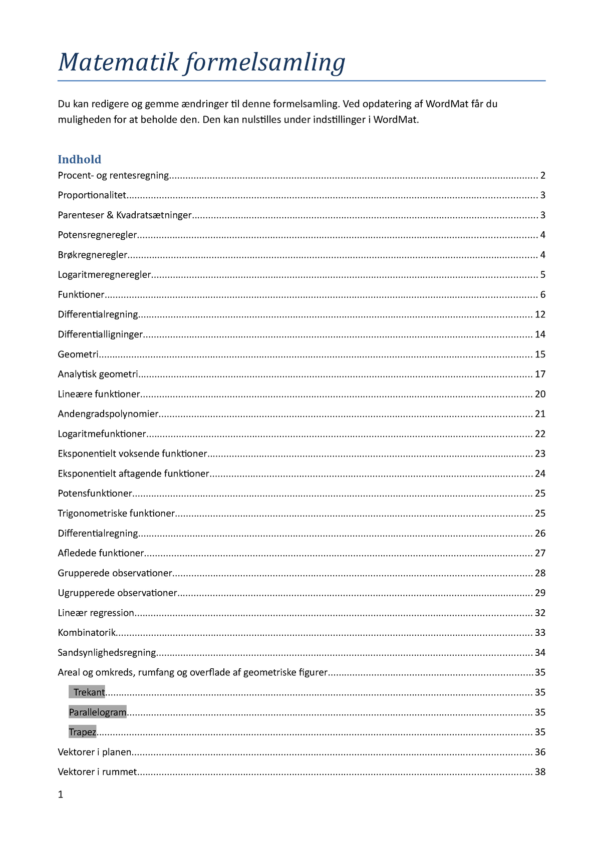 Mat Formler - Matematik Formelsamling Du Kan Redigere Og Gemme ...